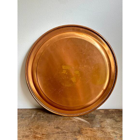 Vintage Round 16" Copper Tray | Decorative Serving Tray - Picture 5 of 5